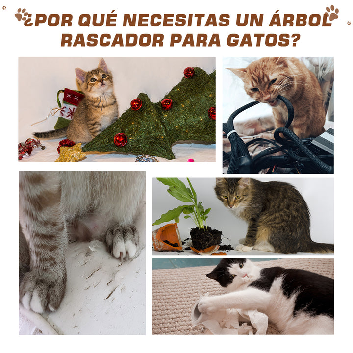 Árvore para gatos com Caverna de Pelúcia Postes de juta Plataforma confortável 61x41x96 cm Bege e Café