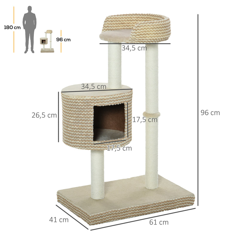 Árvore para gatos com Caverna de Pelúcia Postes de juta Plataforma confortável 61x41x96 cm Bege e Café