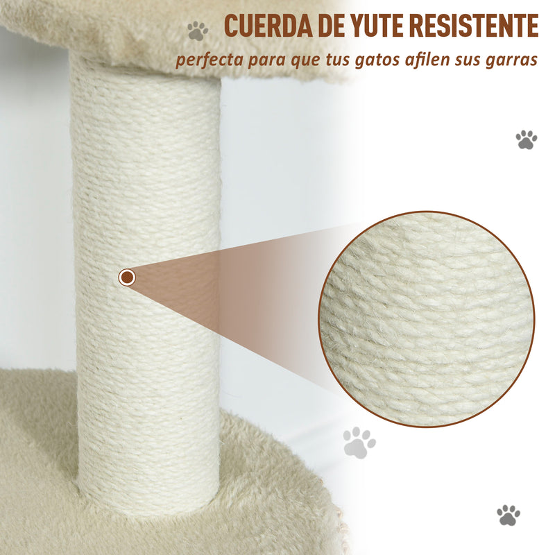 Árvore para gatos com Caverna de Pelúcia Postes de juta Plataforma confortável 61x41x96 cm Bege e Café