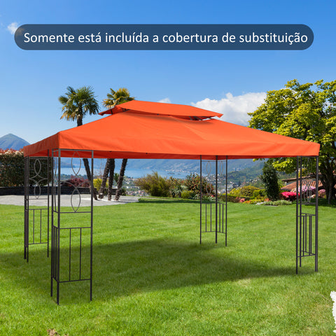 Toldo de Substituição 4x3m para Pérgola de Jardim 2 Níveis Respirável com 10 Orifícios de Drenagem Cobertura de Substituição de Pérgola Exterior Terracota