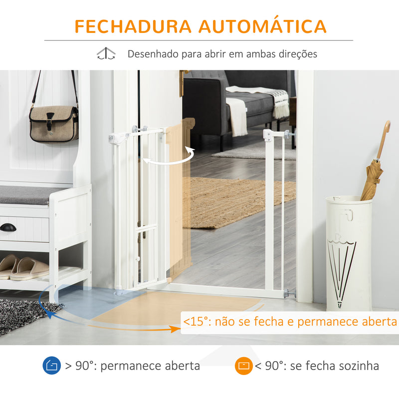 Barreira de Segurança para Cães Animais de Estimação 74-80cm para Escadas Portas e Corredor com Porta com Fechamento Automático e Sistema de Duplo Bloqueio Altura 76,2cm Branco