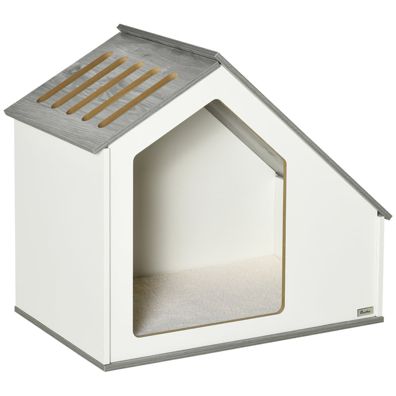 Casa de Madeira para Cães de Interior Casa para Animais de Estimação com Almofada Removível e Lavável com 5 Ventilações 84,5x54,5x75 cm Branco