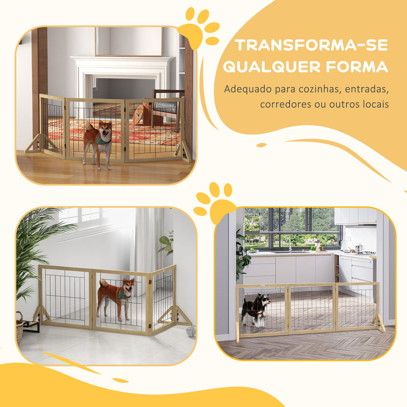 Barreira para Cães de Madeira Barreira para Animais de Estimação Dobrável com 3 Painéis e Pés de Apoio Triangulares para Porta Corredor Escada 210x44x70 cm Madeira