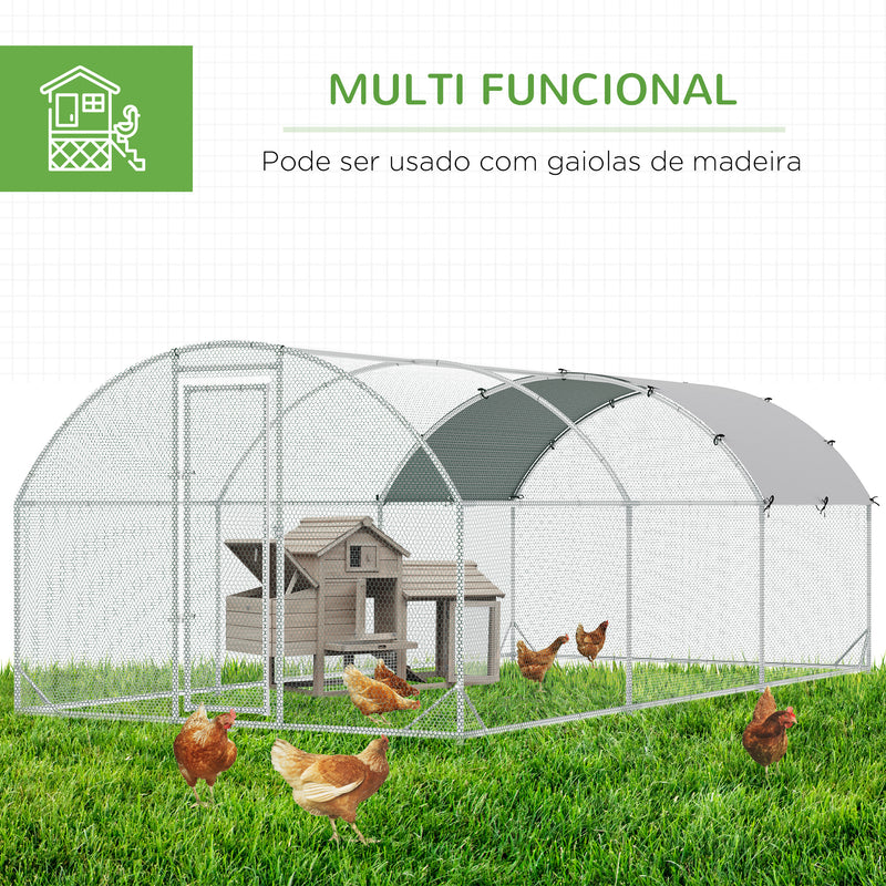 Galinheiro para Exterior Grande Gaiola de Aço Galvanizado com Teto de Tecido Oxford e Fechadura para 12-18 Galinhas Coelhos Aves 5,7x2,8x1,97cm Prata