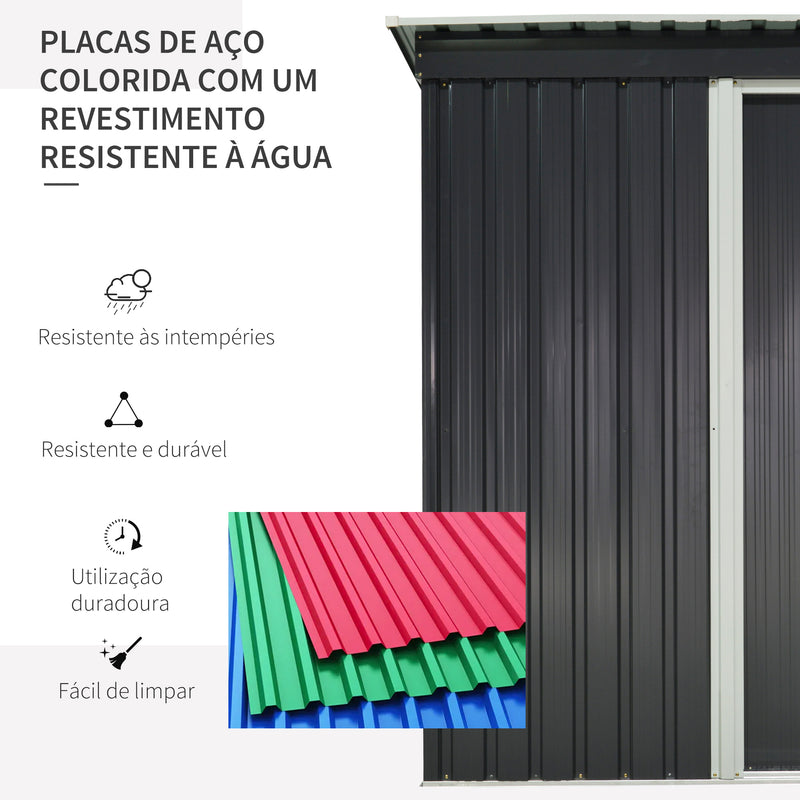 Abrigo de Jardim Exterior 1,5 m² 163x89x182 cm Abrigo Metálico para Ferramentas com Porta de Correr e Teto Inclinado para Pátio Preto