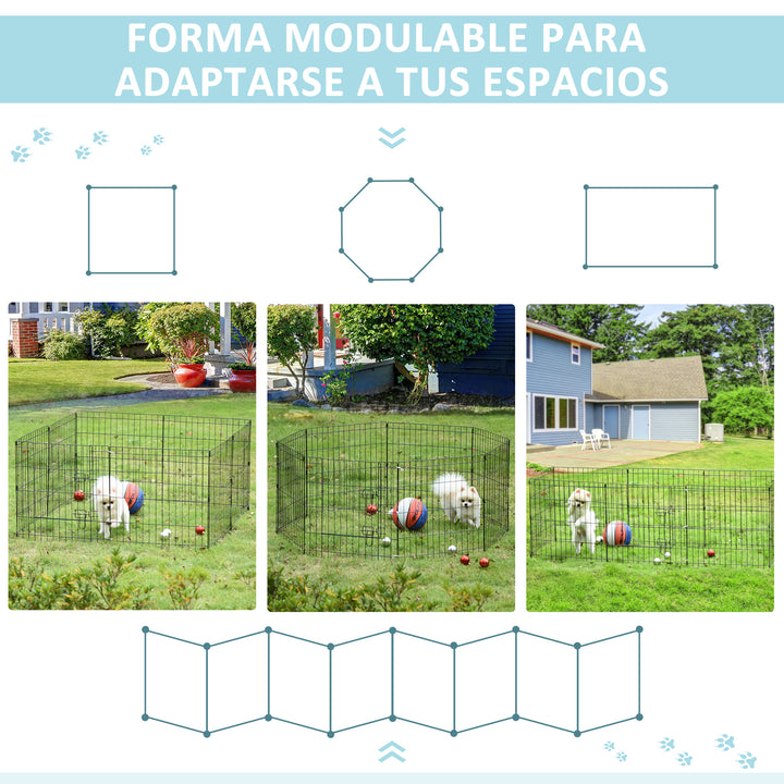 Parque para Cães 8 Painéis 61x61cm Dobráveis Gaiola Metálica para Animais de Estimação com Porta e Dupla Fechadura para Jardim Pátio Exterior Preto