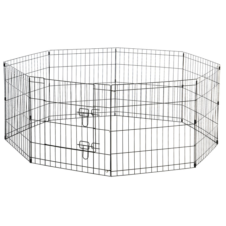 Parque para Cães 8 Painéis 61x61cm Dobráveis Gaiola Metálica para Animais de Estimação com Porta e Dupla Fechadura para Jardim Pátio Exterior Preto