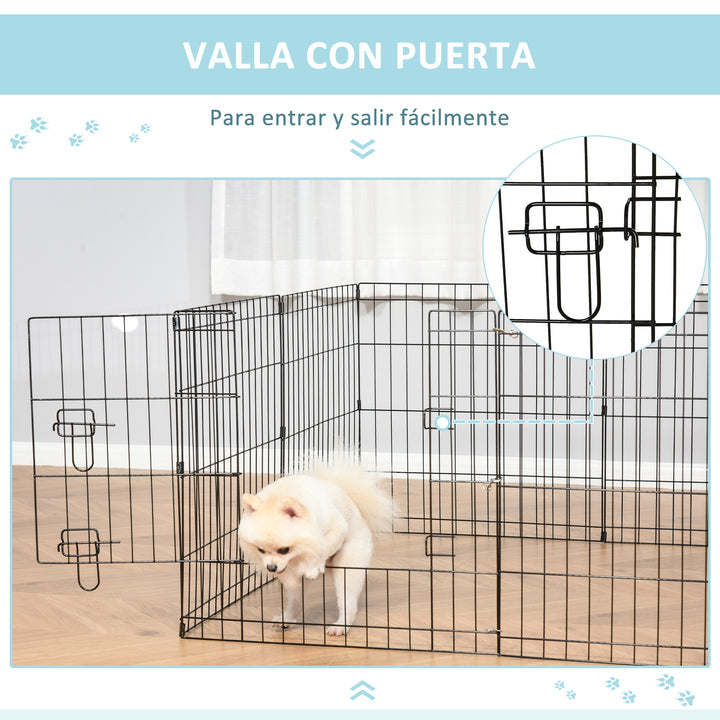 Parque para Cães 8 Painéis 61x61cm Dobráveis Gaiola Metálica para Animais de Estimação com Porta e Dupla Fechadura para Jardim Pátio Exterior Preto