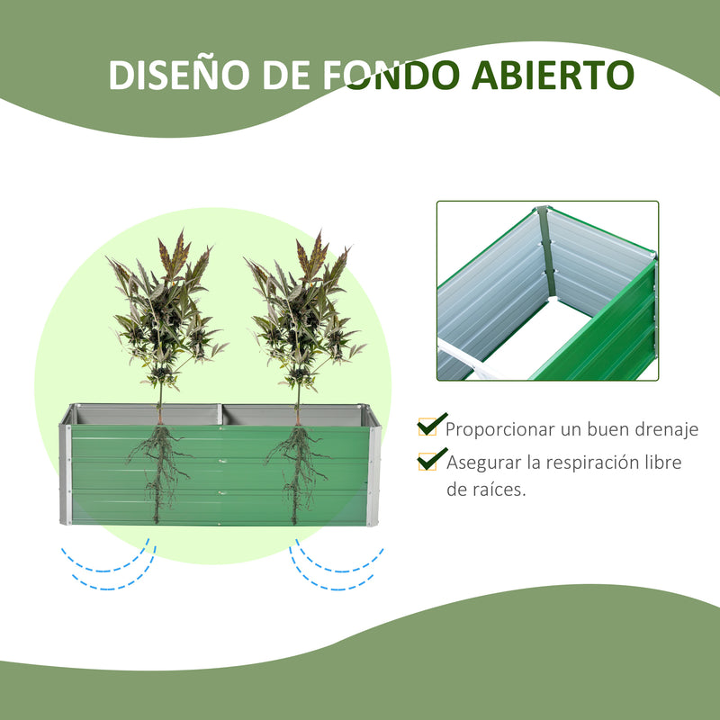 Caixa de Plantio de Aço com Luvas Caixa de Plantio Retangular para Cultivos de Plantas Flores para Terraço Jardim Exterior 125x47x40cm Verde