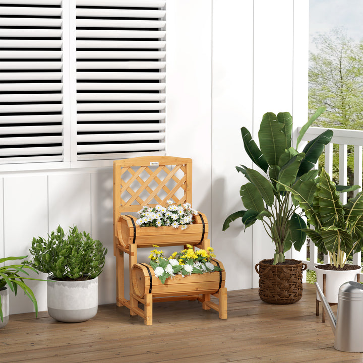 Floreira Dupla Tipo Barril com Treliça Floreira com 2 Plantadores Suporte para Trepadeira Cultivos de Plantas e Flores para Pátio Jardim Varanda 45x45x80cm Madeira
