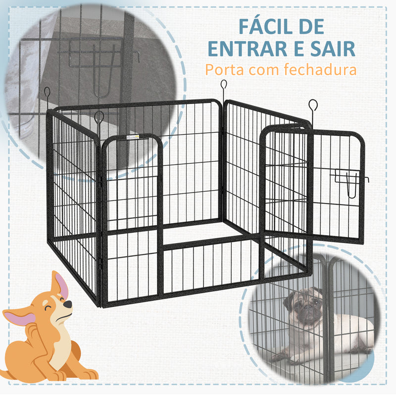 Parque para Cães com 4 Painéis Parque para Animais de Estimação Dobrável 82x82x60cm com Porta e Fechadura para Exterior e Interior Cinza Escuro