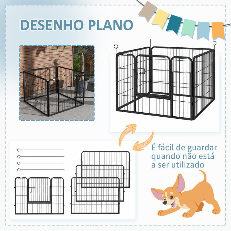 Parque para Cães com 4 Painéis Parque para Animais de Estimação Dobrável 82x82x60cm com Porta e Fechadura para Exterior e Interior Cinza Escuro