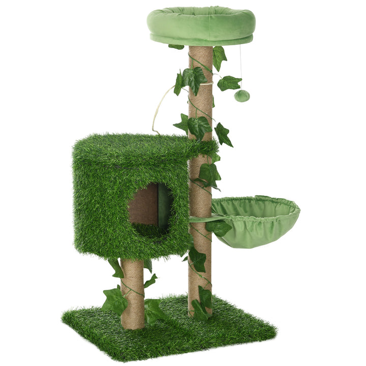 Árvore Arranhador para Gatos 91 cm Torre para 1-2 Gatos com Caverna Cama Rede Poste de Juta e Bola Suspensa 50x40x91 cm Verde