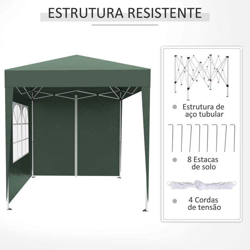 Tenda Dobrável 2x2 m Tenda de Jardim com 4 Paredes Laterais Tecido Oxford 2 Portas 2 Janelas e Bolsa de Transporte para Exterior Terraço Campismo Festas Verde