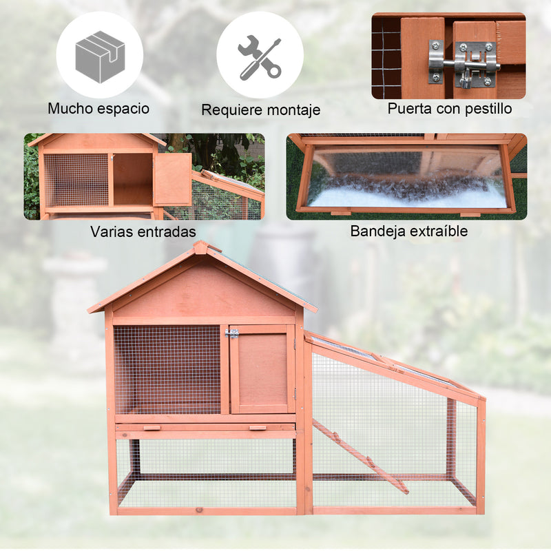 Casa para Coelhos de Madeira Coelheira para Exterior Teto de Tela de Asfáltica 144x64,5x100 cm Madeira