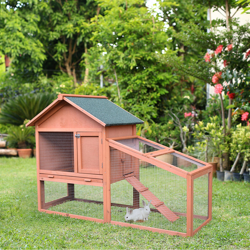 Casa para Coelhos de Madeira Coelheira para Exterior Teto de Tela de Asfáltica 144x64,5x100 cm Madeira