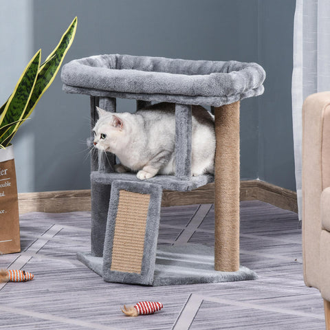 Árvore Arranhador para Gatos Pequenos Altura 57 cm Arranhador para Gatos com Poste de Juta Rampa Caverna e Bola Suspensa 40x40x57 cm Cinza