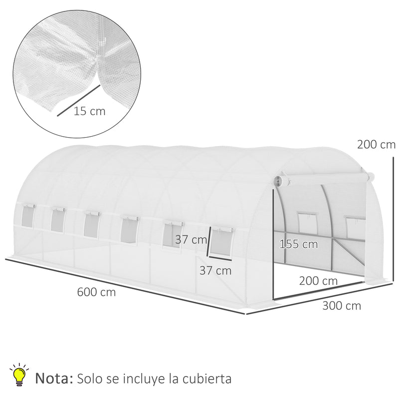 Cobertura de Estufa de Túnel 6x3x2m Cobertura de Substituição de Estufa Polietileno com 12 Janelas e Portas Enroláveis Proteção de Plantas para Jardim Verde