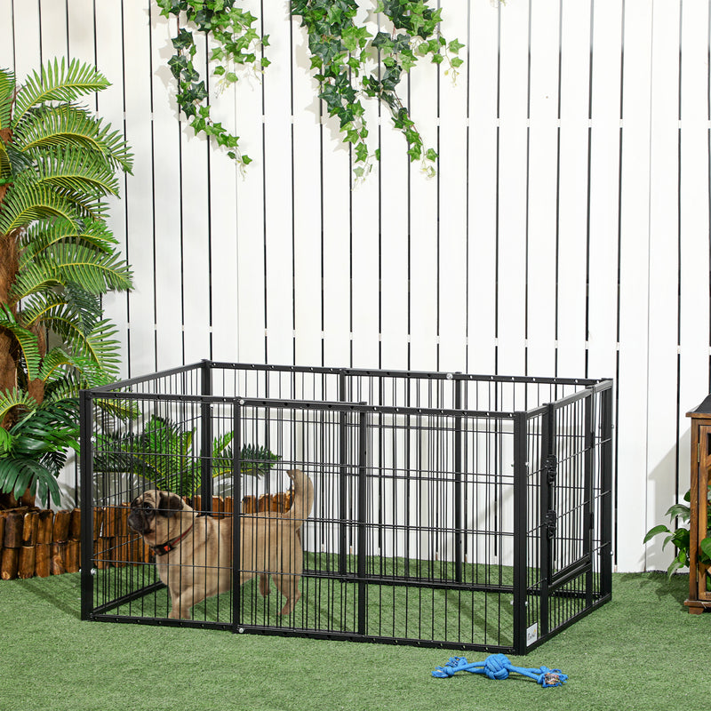 Parque para Cães de 6 Painéis Gaiola de Metal para Animais de Estimação com Largura Ajustável e Estrutura de Aço 82,5-150x79x61 cm Preto