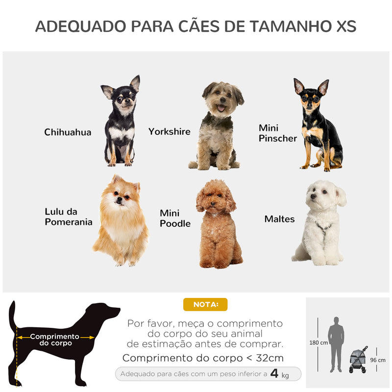 Carrinho de animal de estimação dobrável removível de aço Tecido Oxford Rodas giratórias Freios Janela para gatos pequenos Cães 67x45x96 cm Cinza