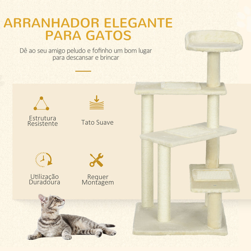 Árvore arranhador para gato com poste cama plataforma com cobertor veludo de sisal 50x50x100cm bege