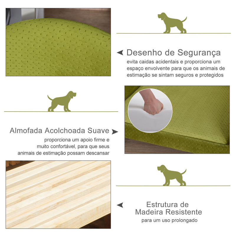 Sofá-cama para animais de estimação Sofá para cães Gatos com almofada acolchoada removível Pernas de madeira 73x58x37 cm Latão de veludo