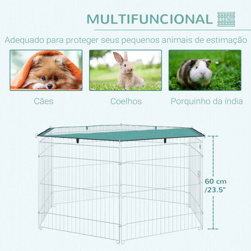 Parque para Animais de Estimação com 6 Painéis 59x60cm Dobrável Cerca para Animais de Estimação com Porta com Trava e Toldo Superior para Jardim Pátio Exterior Prata