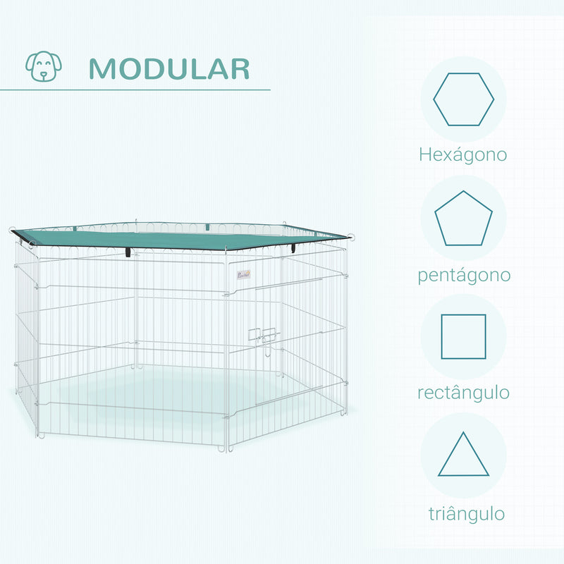 Parque para Animais de Estimação com 6 Painéis 59x60cm Dobrável Cerca para Animais de Estimação com Porta com Trava e Toldo Superior para Jardim Pátio Exterior Prata