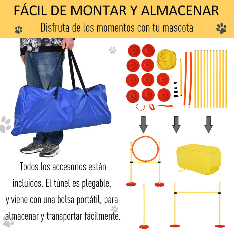 Conjunto de treinamento para cães com 4 obstáculos ajustáveis ??com bolsa amarela