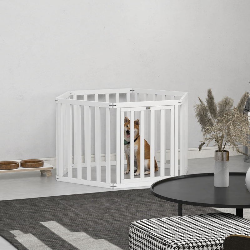 Parque para Cães com 6 Painéis 60x70 cm Parque para Animais de Estimação Dobrável de Madeira de Pinho Pés Antiderrapantes e Modular 120x107x70 cm Branco