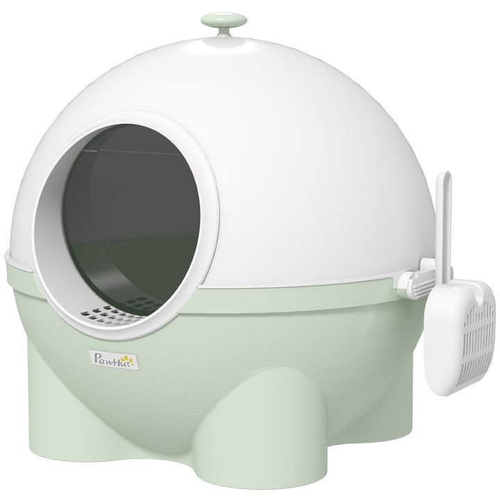 Caixa de Areia para Gatos Fechada Desmontável Caixa de Areia para Gatos de Plástico com Pá Carga Máxima 4 kg 53x51x48 cm Verde Claro e Branco