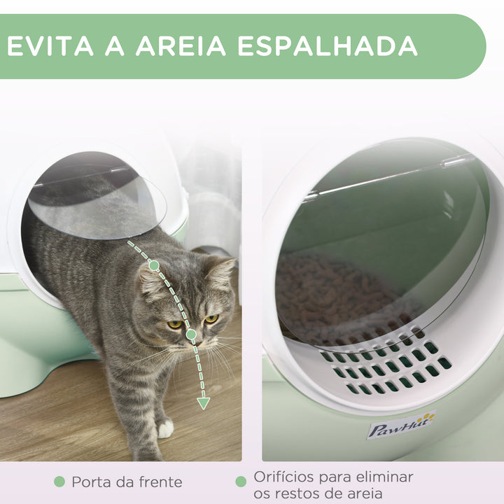 Caixa de Areia para Gatos Fechada Desmontável Caixa de Areia para Gatos de Plástico com Pá Carga Máxima 4 kg 53x51x48 cm Verde Claro e Branco