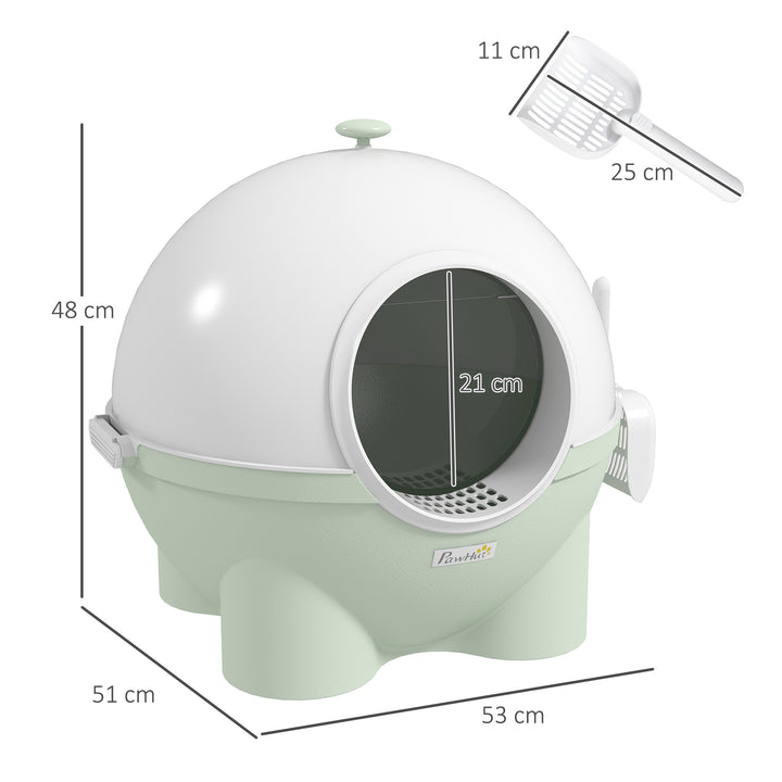 Caixa de Areia para Gatos Fechada Desmontável Caixa de Areia para Gatos de Plástico com Pá Carga Máxima 4 kg 53x51x48 cm Verde Claro e Branco