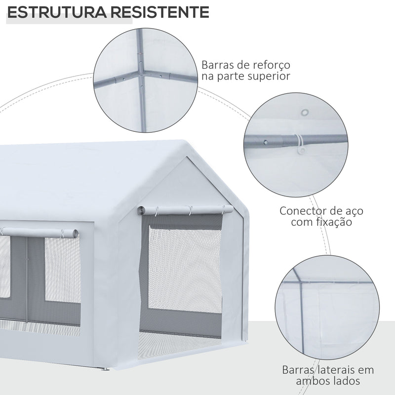 Tenda para Festas 6x3m Tenda de Jardim com 2 Paredes Laterais Removíveis 2 Portas e 6 Janelas com Proteção UV para Eventos Celebrações Branco