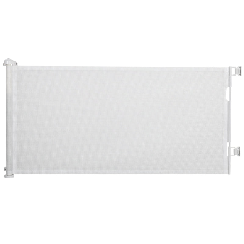 Barreira de Segurança para Cães Extensível 0-150cm Porta de Proteção Retrátil para Animais de Estimação Barreira para Escadas e Corredores Liga de Alumínio 165x10,7x85cm Branco