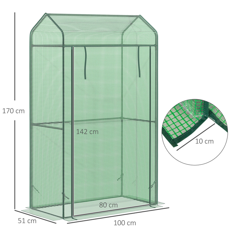 Estufa de Jardim com Porta Enrolável Cobertura de PE e Estrutura de Metal para Cultivos de Plantas Verduras varanda Pátio Exterior 100x51x170cm Verde