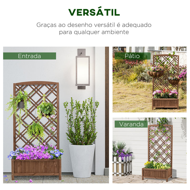 Floreira com Treliça de Madeira Caixa de Plantio com Suporte para Plantas Trepadeiras para Jardim varanda Pátio 60x30x122,5cm Madeira