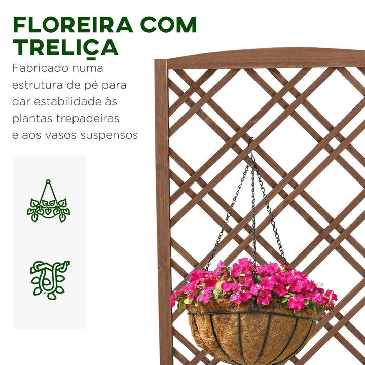 Floreira com Treliça de Madeira Caixa de Plantio com Suporte para Plantas Trepadeiras para Jardim varanda Pátio 60x30x122,5cm Madeira