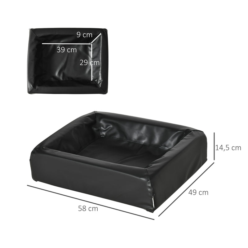 Cama para Cães Gatos Estofada em Couro PU Cama para Animais de Estimação Pequenos Amovível e Lavável com Zíper 58x49x14,5cm Preto