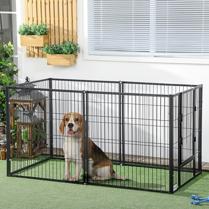 Parque para Cães de 6 Painéis Gaiola de Metal para Animais de Estimação com Largura Ajustável e Estrutura de Aço 82,5-150x79x81 cm Preto