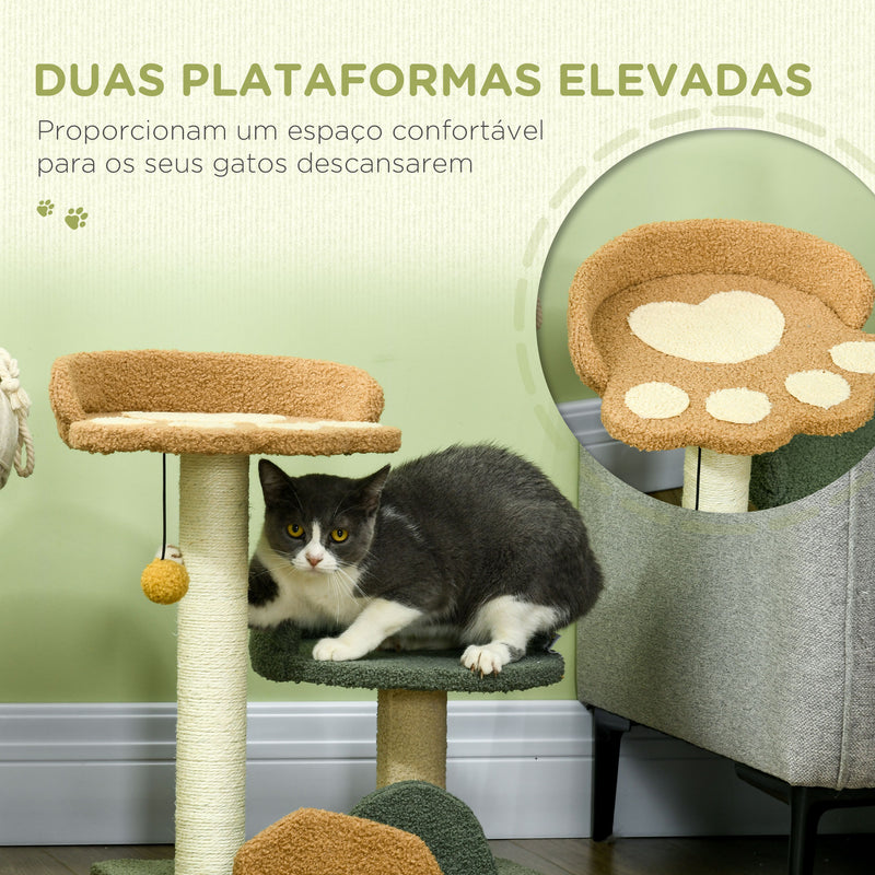 Arranhador para Gatos Pequeno com 52 cm Torre para Gatos Centro de Atividades para Gatos com Cama Poste de Sisal e Bola Suspensa 43x39x52 cm Multicor