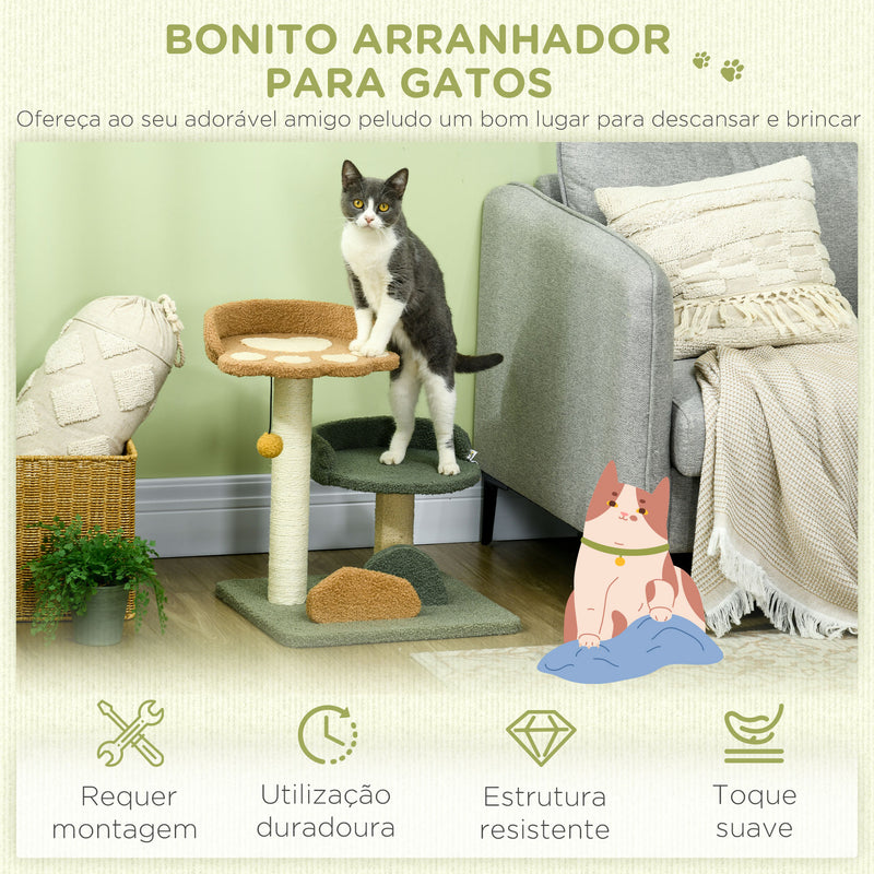 Arranhador para Gatos Pequeno com 52 cm Torre para Gatos Centro de Atividades para Gatos com Cama Poste de Sisal e Bola Suspensa 43x39x52 cm Multicor