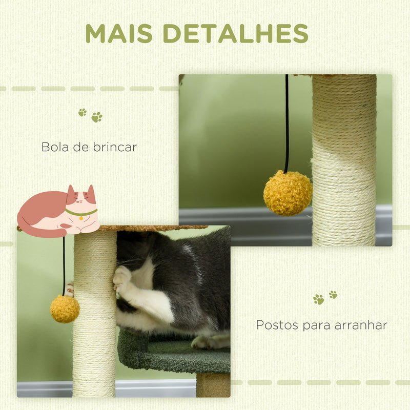 Arranhador para Gatos Pequeno com 52 cm Torre para Gatos Centro de Atividades para Gatos com Cama Poste de Sisal e Bola Suspensa 43x39x52 cm Multicor