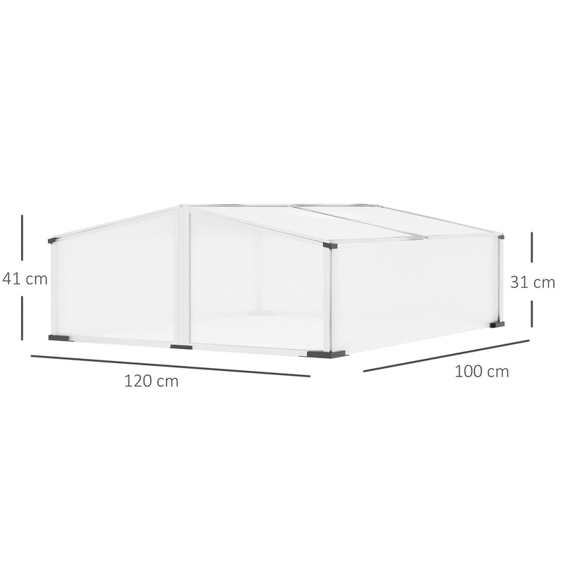 Estufa de Jardim 120x100x41cm Policarbonato e Alumínio com Teto se Abre Estufa para Cultivo de Plantas Flores Transparente e Prata