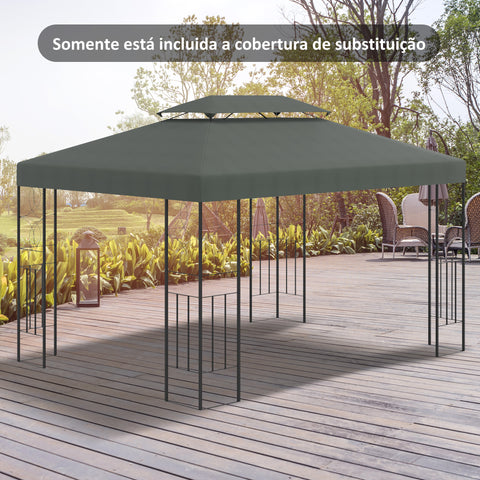 Toldo de Substituição 4x3m para Pérgola de Jardim 2 Níveis Respirável com 10 Orifícios de Drenagem Cobertura de Substituição de Pérgola Exterior Cinza