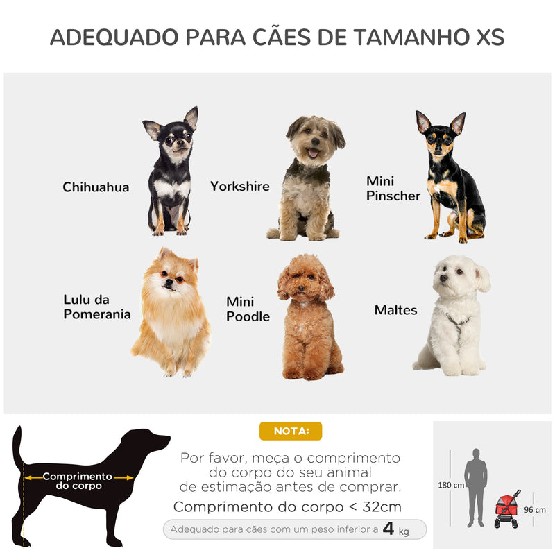 Carrinho para para animais de estimação dobrável e removível em aço tecido Oxford rodas giratórias freios Janela para gatos pequenos Cães 67x45x96 cm Vermelho