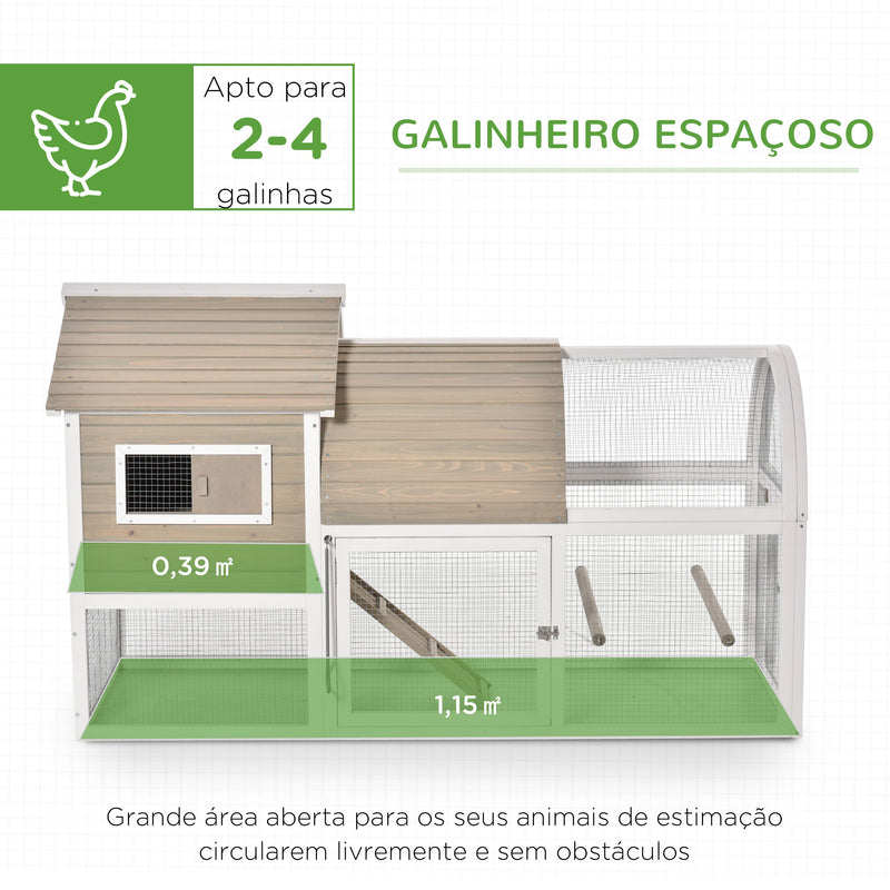 Galinheiro Exterior de Madeira de Abeto com Zona Aberta Chocadeira Barras Bandeja Removível e Rampa 180x80,5x130cm Natural e Branco