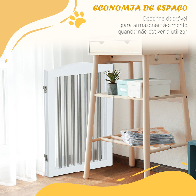 Barreira de Segurança para Cães Barreira de Segurança para Escadas e Portas 154x30x80cm Barreira de Segurança Dobrável com Suporte de Pé para Interior Branco