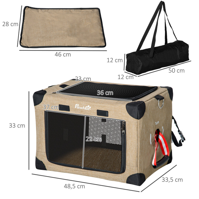 Mochila Transportadora para Cães e Gatos Pequenos Bolsa de Transporte para Animais de Estimação Dobrável com Almofada Removível e Correia de Transporte Ajustável para Viagem 48,5x33,5x33cm Cáqui e Preto