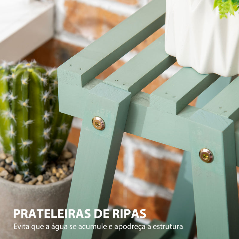 Suporte de Madeira para Plantas Suporte para Flores de 3 Níveis Prateleira Decorativa de Plantas para Interior Exterior 46x26x76cm Verde